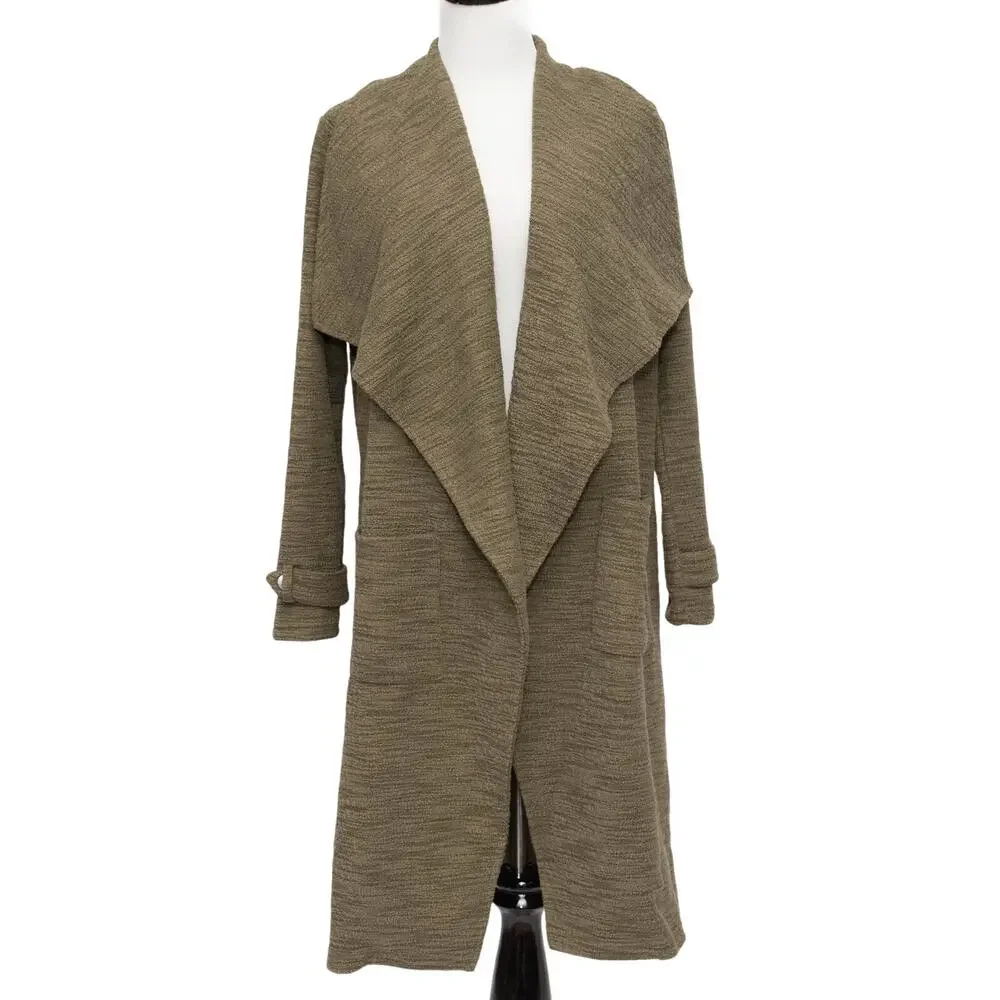 New BB Dakota Olive Green Revolution Drapey Boucle Trench Coat Size X Small